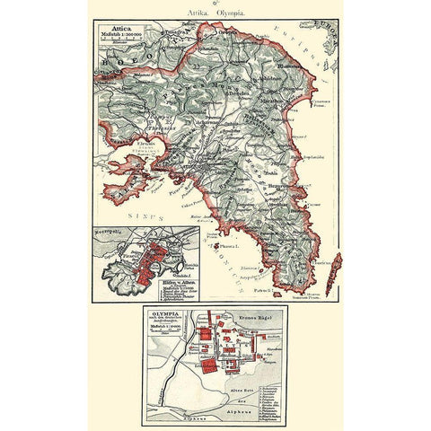 Attica Olympia Greece - Putzgers 1897 Gold Ornate Wood Framed Art Print with Double Matting by Putzgers