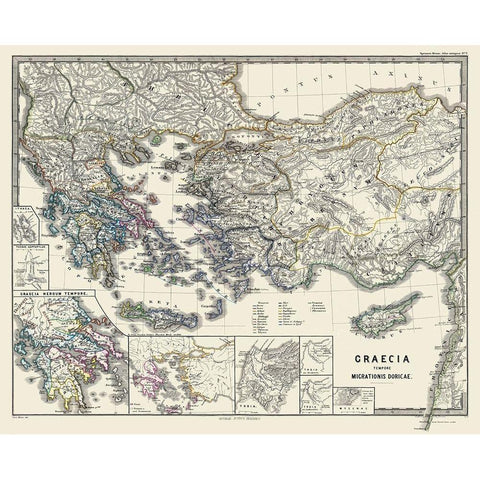 Doric Migration Greece - Spruner 1865 White Modern Wood Framed Art Print by Spruner