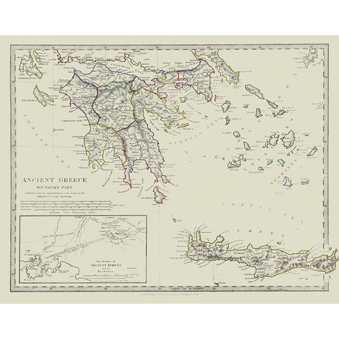 Ancient Greece Southern Part - Chapman 1829 Gold Ornate Wood Framed Art Print with Double Matting by Chapman
