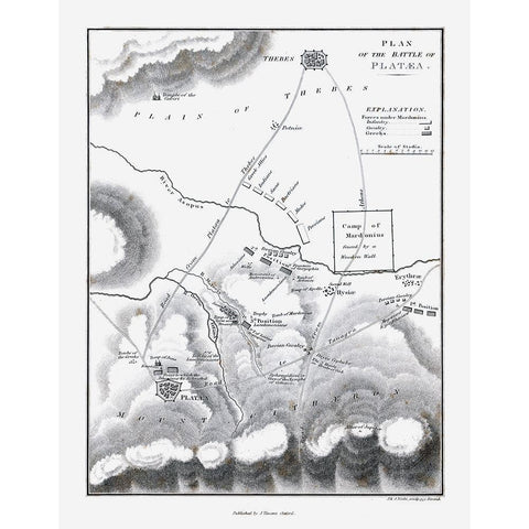 Battle of Plataea - Greece - Oxford 1828 Black Modern Wood Framed Art Print by Unknown