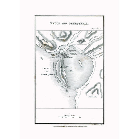 Pylos Sphacteria Greece - Oxford 1828 White Modern Wood Framed Art Print by Oxford