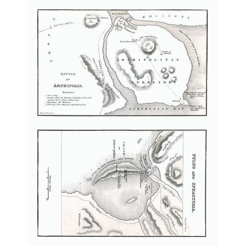 Battle of Amphipolis - Pylus - Sphacteria - Oxford Black Modern Wood Framed Art Print with Double Matting by Unknown