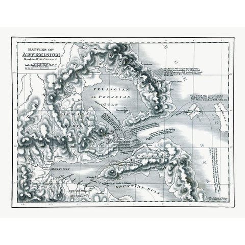 Battles of Artemisium - Greece - Oxford 1828 Gold Ornate Wood Framed Art Print with Double Matting by Unknown