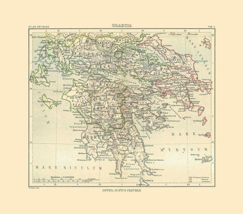 Greece - Perthes 1896 Black Ornate Wood Framed Art Print with Double Matting by Perthes