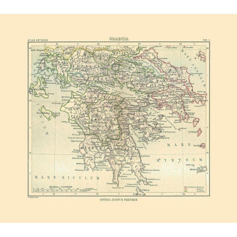 Greece - Perthes 1896 Black Modern Wood Framed Art Print with Double Matting by Perthes