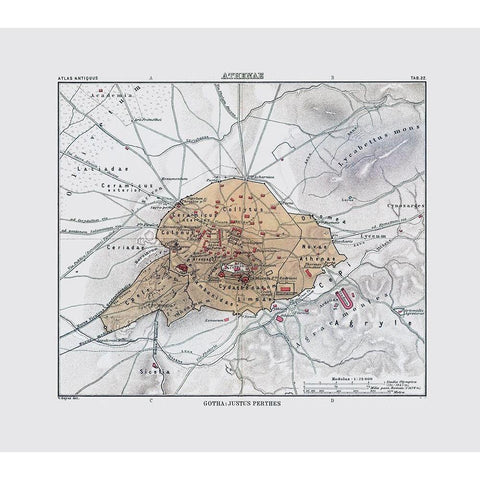 Athens Greece - Perthes 1896 Black Modern Wood Framed Art Print by Perthes