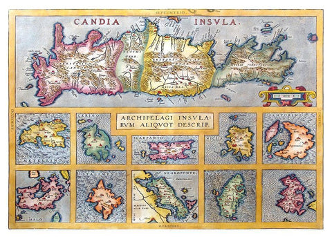 Ancient Greek Islands Greece - Ortelius 1570 Black Ornate Wood Framed Art Print with Double Matting by Ortelius