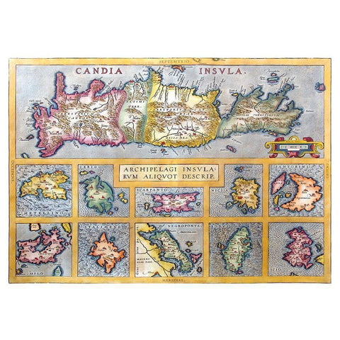 Ancient Greek Islands Greece - Ortelius 1570 Gold Ornate Wood Framed Art Print with Double Matting by Ortelius
