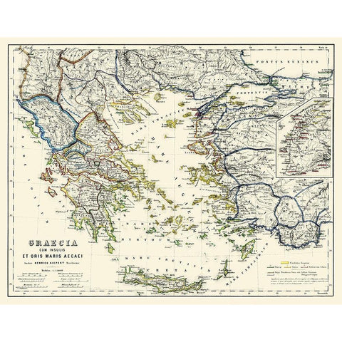 Islands Aegean Sea Greece Turkey - Kiepert 1903 Black Modern Wood Framed Art Print with Double Matting by Kiepert