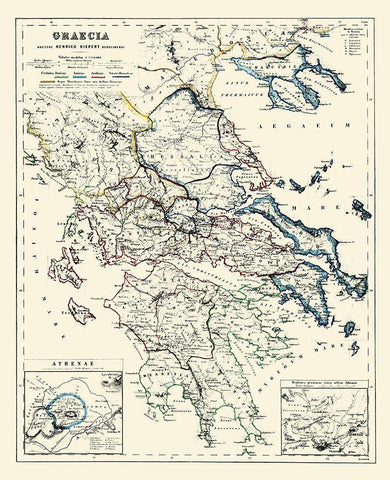 Athens Greece - Kiepert 1903 Black Ornate Wood Framed Art Print with Double Matting by Kiepert