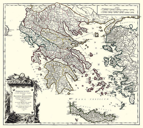 Ancient Greece - Vaugondy 1757 White Modern Wood Framed Art Print with Double Matting by Vaugondy