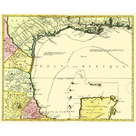 Gulf of Mexico Mexico Coast Louisiana - 1492 Black Modern Wood Framed Art Print with Double Matting by Unknown