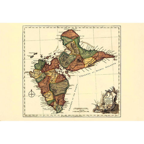 Caribbean Guadeloupe - Jefferys 1775 Black Modern Wood Framed Art Print with Double Matting by Jefferys
