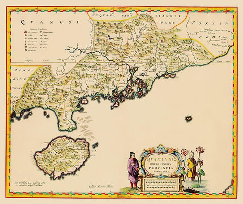 Guangdong Province China Kwantung Hong Kong Black Ornate Wood Framed Art Print with Double Matting by Blaeu