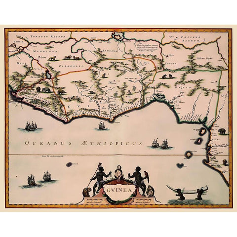 Guinea Africa - Blaeu 1635 Black Modern Wood Framed Art Print by Blaeu