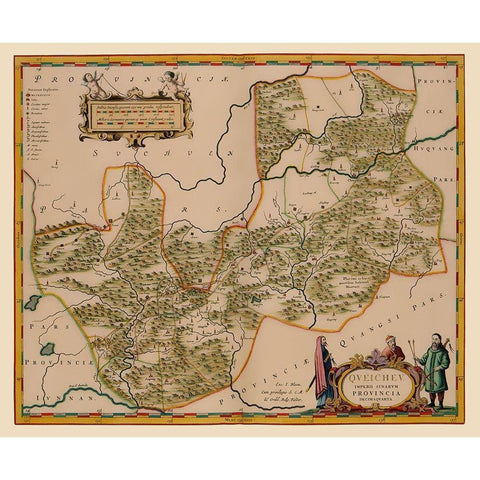 Guizhou Province China - Blaeu 1655 Gold Ornate Wood Framed Art Print with Double Matting by Blaeu