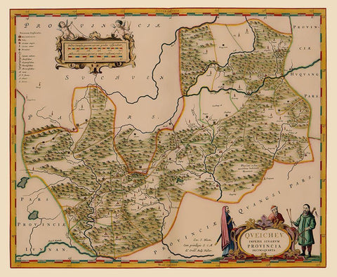 Guizhou Province China - Blaeu 1655 Black Ornate Wood Framed Art Print with Double Matting by Blaeu