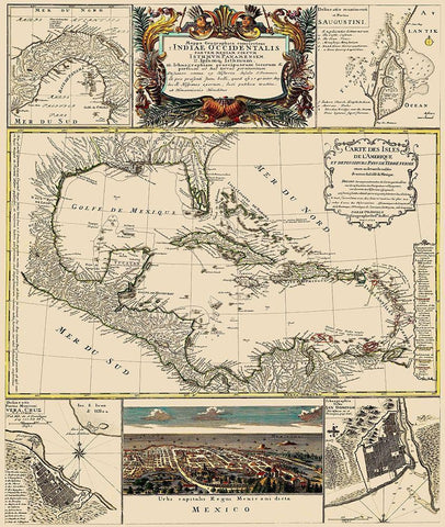 Gulf of Mexico Caribbean - Homann 1817 White Modern Wood Framed Art Print with Double Matting by Homann