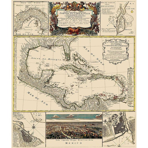 Gulf of Mexico Caribbean - Homann 1817 White Modern Wood Framed Art Print by Homann
