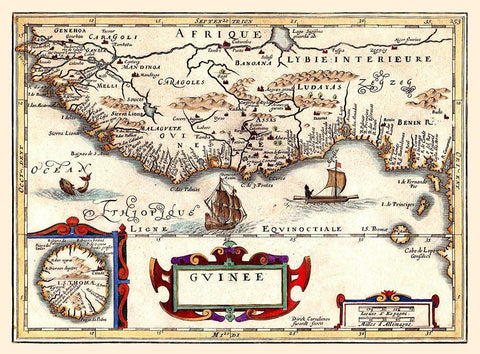 Guinea Africa - Jansson 1640 Black Ornate Wood Framed Art Print with Double Matting by Jansson