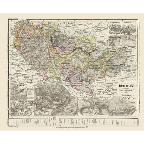 Harz Mountains Germany - Gotthard 1852 Gold Ornate Wood Framed Art Print with Double Matting by Gotthard