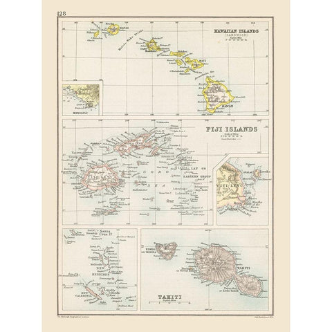 Hawaii Fiji Tahiti - Bartholomew 1892 White Modern Wood Framed Art Print by Bartholomew