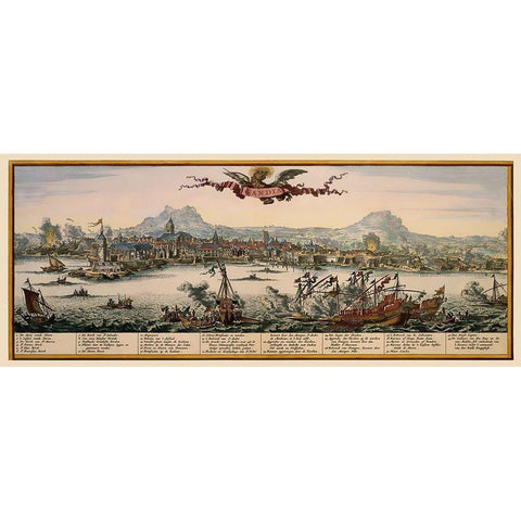 Heraklion Panoramic Greece - Visscher 1680 Black Modern Wood Framed Art Print by Visscher