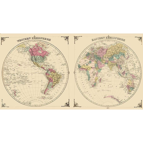 Western Eastern Hemispheres - Andreas 1874 Black Modern Wood Framed Art Print with Double Matting by Andreas