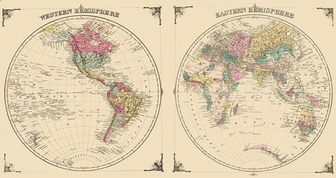 Western Eastern Hemispheres - Andreas 1874 White Modern Wood Framed Art Print with Double Matting by Andreas