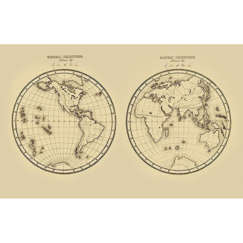 Western Hemisphere Eastern Hemisphere - Fitch 1850 Black Modern Wood Framed Art Print by Fitch