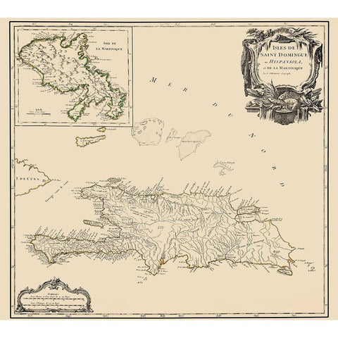 Caribbean Hispaniola Martinique - Boudet 1750 White Modern Wood Framed Art Print by Boudet