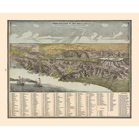 Birds Eye View of The Holy Land - Cram 1888 White Modern Wood Framed Art Print by Cram