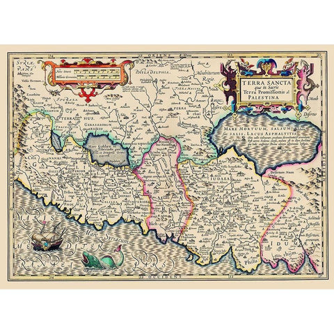 Palestine Israel - Mercator 1630 Black Modern Wood Framed Art Print by Mercator