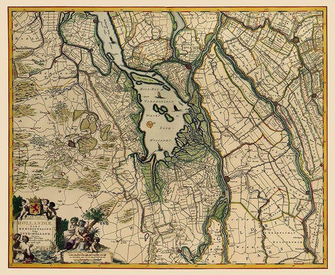 Southern Holland Netherlands - Visscher 1680 White Modern Wood Framed Art Print with Double Matting by Visscher