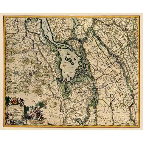 Southern Holland Netherlands - Visscher 1680 Black Modern Wood Framed Art Print by Visscher