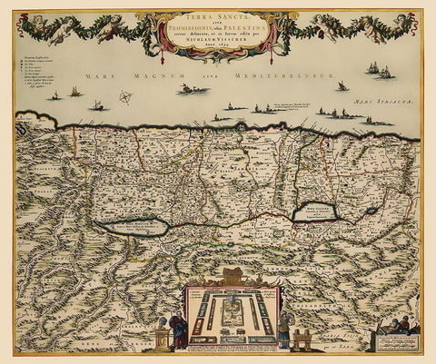 Holy Land Israel - Visscher 1659 Black Ornate Wood Framed Art Print with Double Matting by Visscher