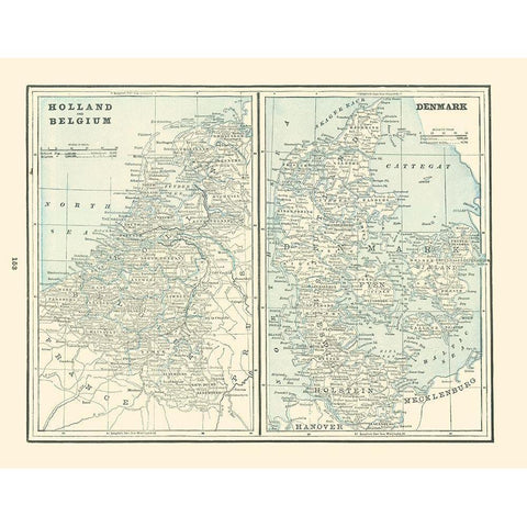 Europe Holland Belgium Denmark - Rathbun 1893 Black Modern Wood Framed Art Print with Double Matting by Rathbun