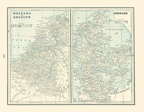 Europe Holland Belgium Denmark - Rathbun 1893 White Modern Wood Framed Art Print with Double Matting by Rathbun