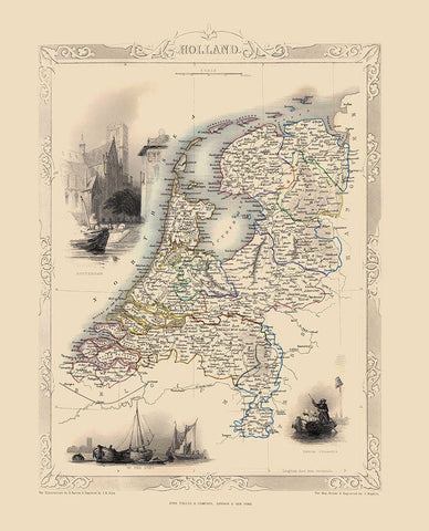 Holland Netherlands - Tallis 1851 Black Ornate Wood Framed Art Print with Double Matting by Tallis