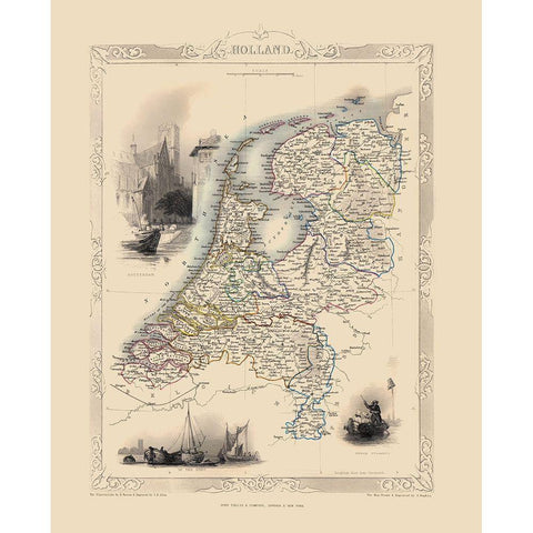 Holland Netherlands - Tallis 1851 White Modern Wood Framed Art Print by Tallis