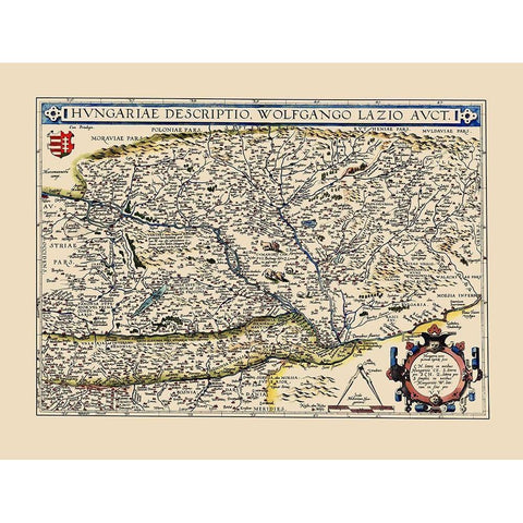 Eastern Europe Hungary - Ortelius 1574 Gold Ornate Wood Framed Art Print with Double Matting by Ortelius