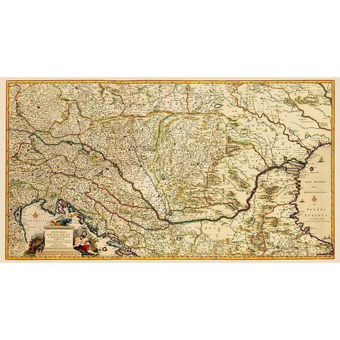 Eastern Europe Hungary - Visscher 1687 Black Modern Wood Framed Art Print with Double Matting by Visscher