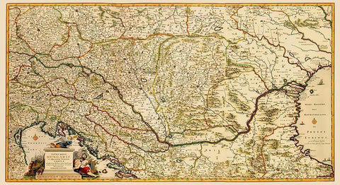Eastern Europe Hungary - Visscher 1687 Black Ornate Wood Framed Art Print with Double Matting by Visscher