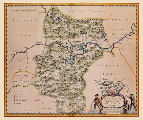 Hubei Province China - Blaeu 1655 Black Ornate Wood Framed Art Print with Double Matting by Blaeu