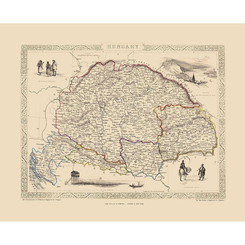 Eastern Europe Hungary - Tallis 1851 Black Modern Wood Framed Art Print with Double Matting by Tallis