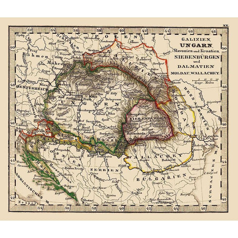 Eastern Europe Hungary Poland Balkan Peninsula Gold Ornate Wood Framed Art Print with Double Matting by Stieler