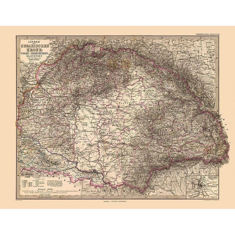 Countries of Hungarian Crown Europe - Stieler 1885 Gold Ornate Wood Framed Art Print with Double Matting by Stieler