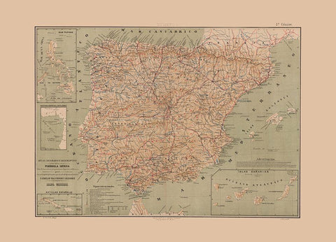 Iberian Peninsula Portugal Spain - Valverde 1880 Black Ornate Wood Framed Art Print with Double Matting by Valverde