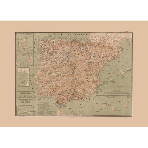 Iberian Peninsula Portugal Spain - Valverde 1880 Black Modern Wood Framed Art Print by Valverde