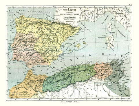 Iberian Peninsula Spain Africa - Cortambert 1880 White Modern Wood Framed Art Print with Double Matting by Cortambert